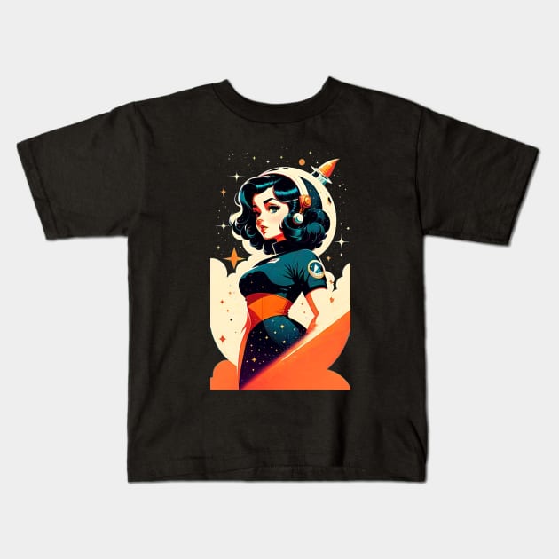 Space Pin Up Girl Kids T-Shirt by Doctor Doom's Generic Latverian Storefront